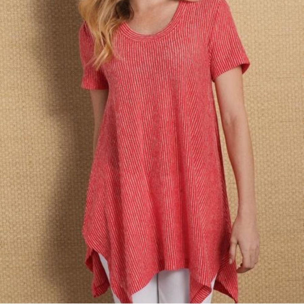 Soft Surroundings Dione Red Stripe Tunic Tee